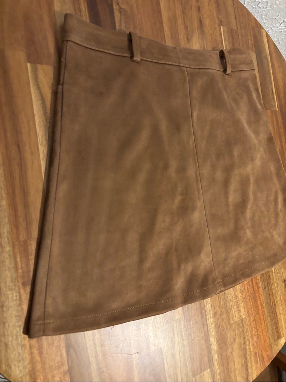 Button-Front Suede Mini Skirt — Brown - Picture 7 of 9